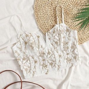 NWOT floral embroidery v bar cami top